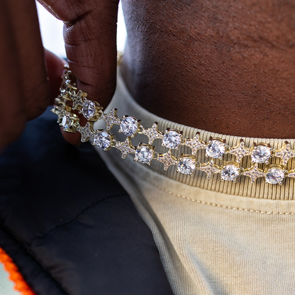 Round Stone Star Tennis Chain in Yellow Gold