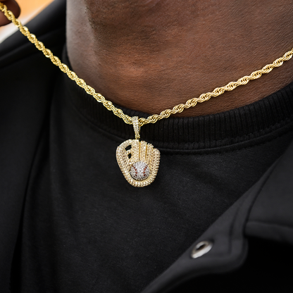 Iced Baseball Pendant in Yellow Gold