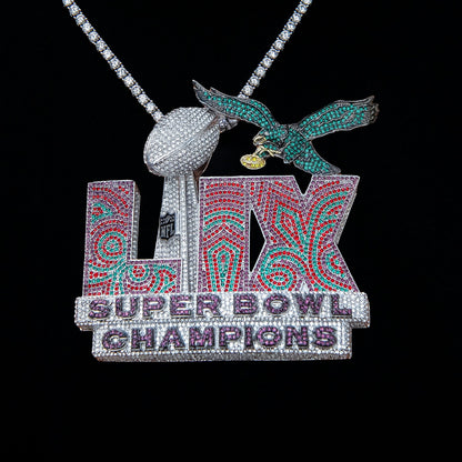 Official NFL Philadelphia Eagles SB LIX Champions Pendant, Large in White Gold