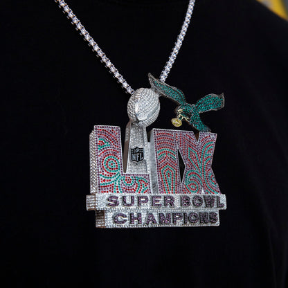 Official NFL Philadelphia Eagles SB LIX Champions Pendant, Large in White Gold