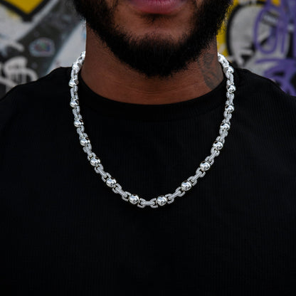 10MM Iced Plain Ball Chain in White Gold