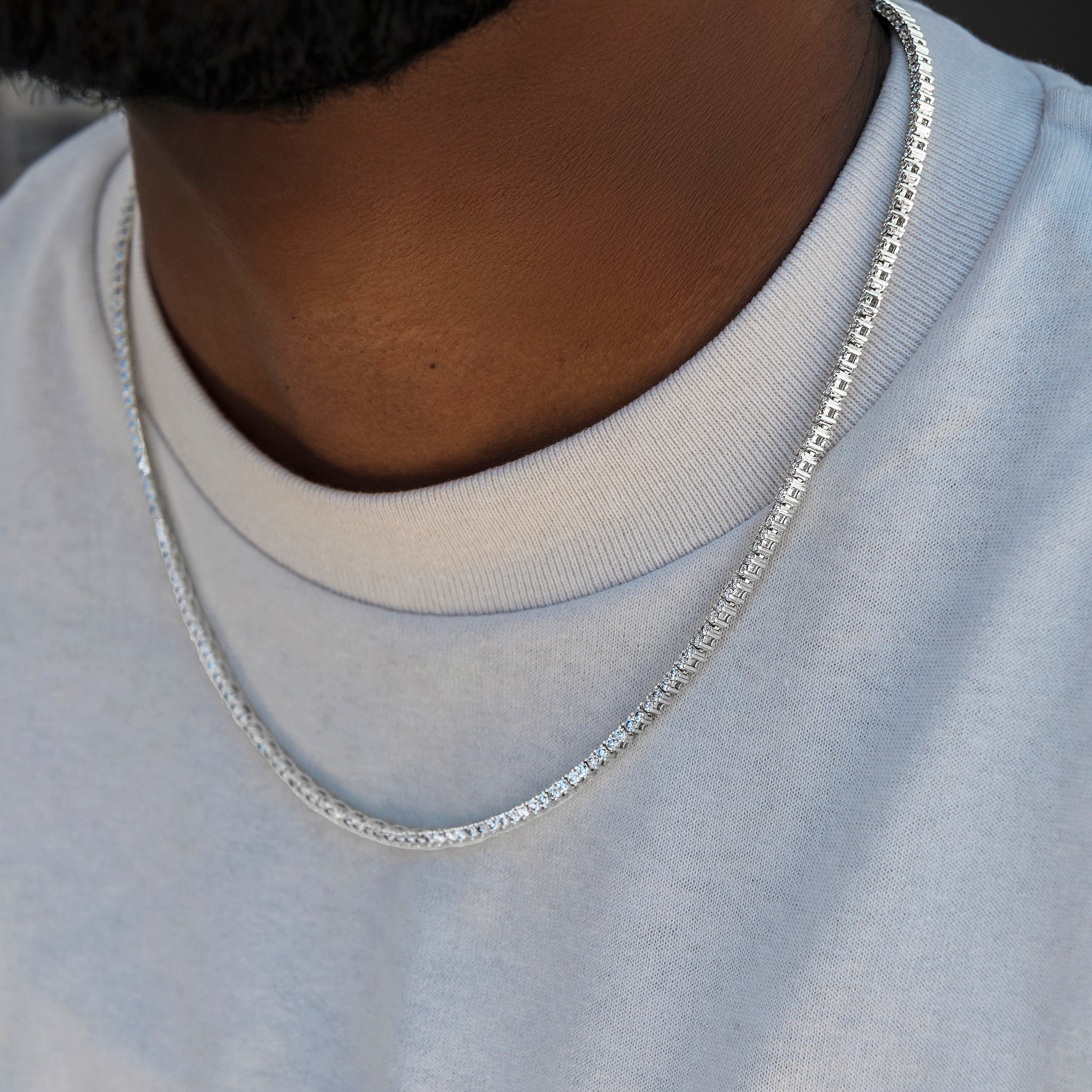 3 Prong Tennis Chain in White Gold -2mm