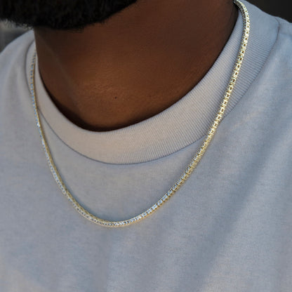 3 Prong Tennis Chain in Yellow Gold -2mm