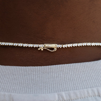 3 Prong Tennis Chain in Yellow Gold -2mm