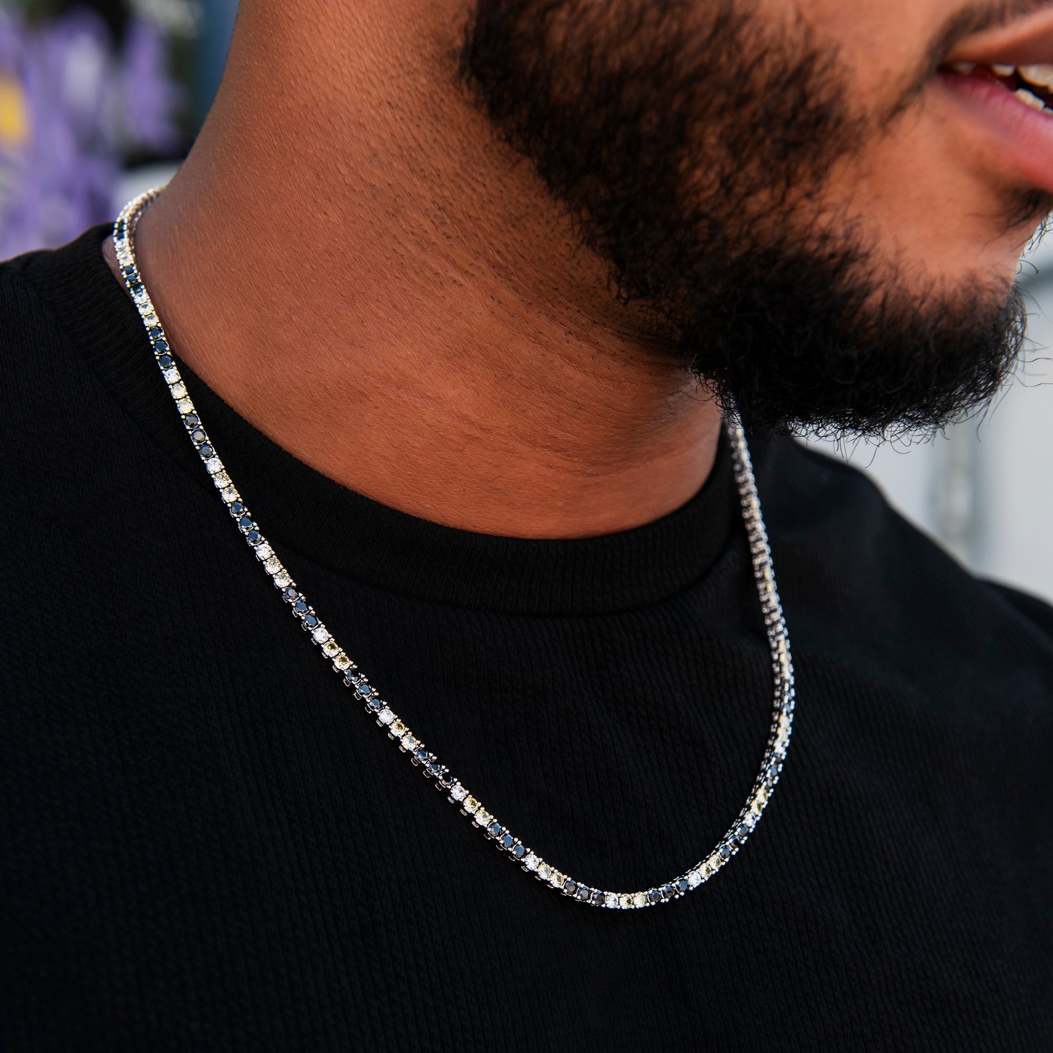 3MM Diamond Tennis Chain - Black Yellow White