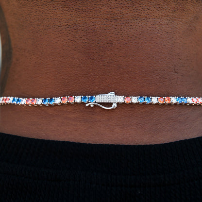 3MM Diamond Tennis Chain - Royal Blue Orange White