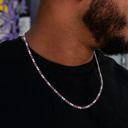 3MM Diamond Tennis Chain - Burgundy White