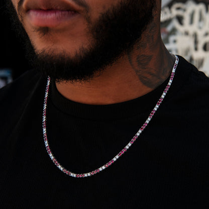 3MM Diamond Tennis Chain - Burgundy White