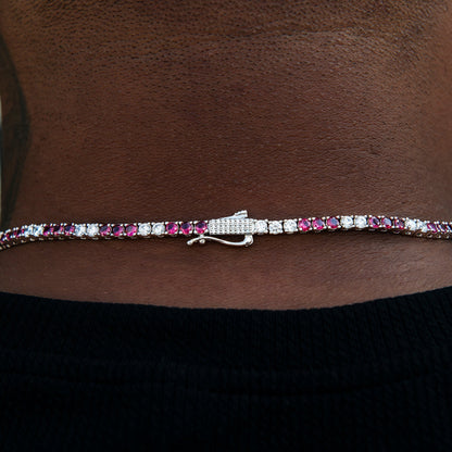 3MM Diamond Tennis Chain - Burgundy White