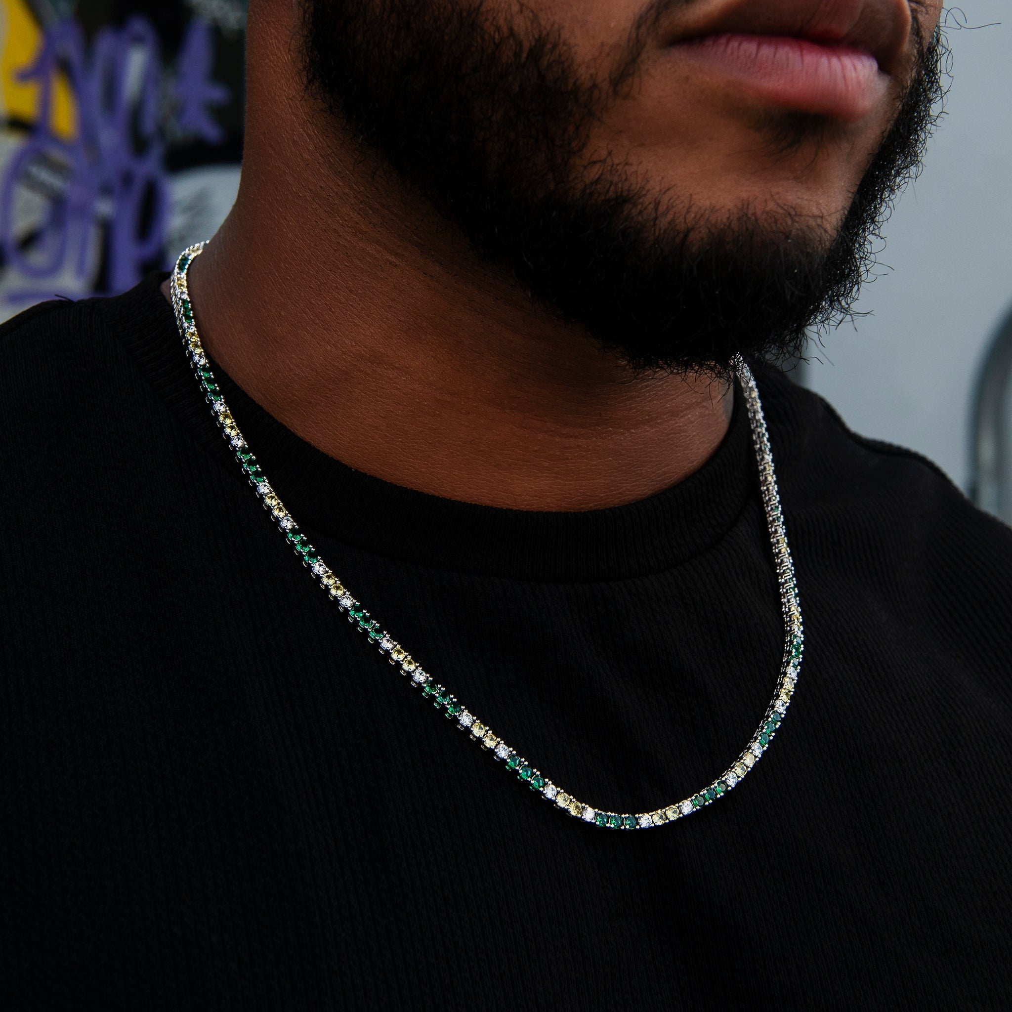 3MM Diamond Tennis Chain - Green Yellow White