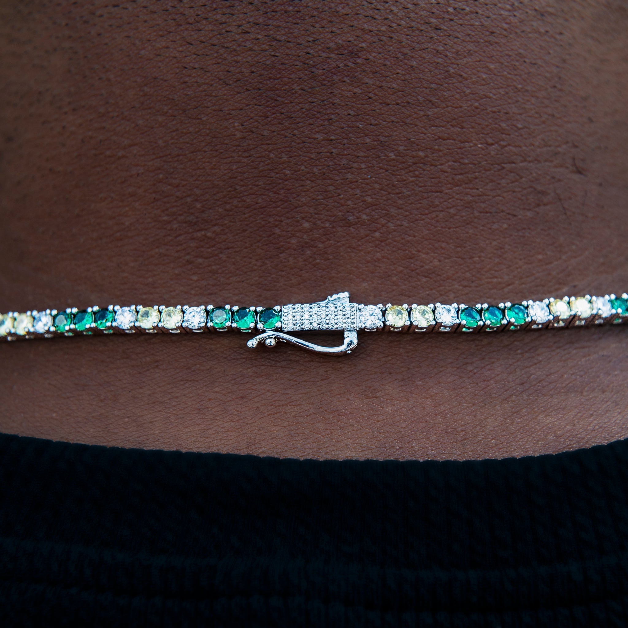 3MM Diamond Tennis Chain - Green Yellow White