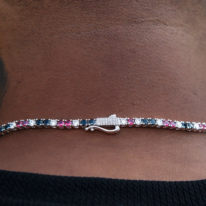 3MM Diamond Tennis Chain - Black Burgundy White