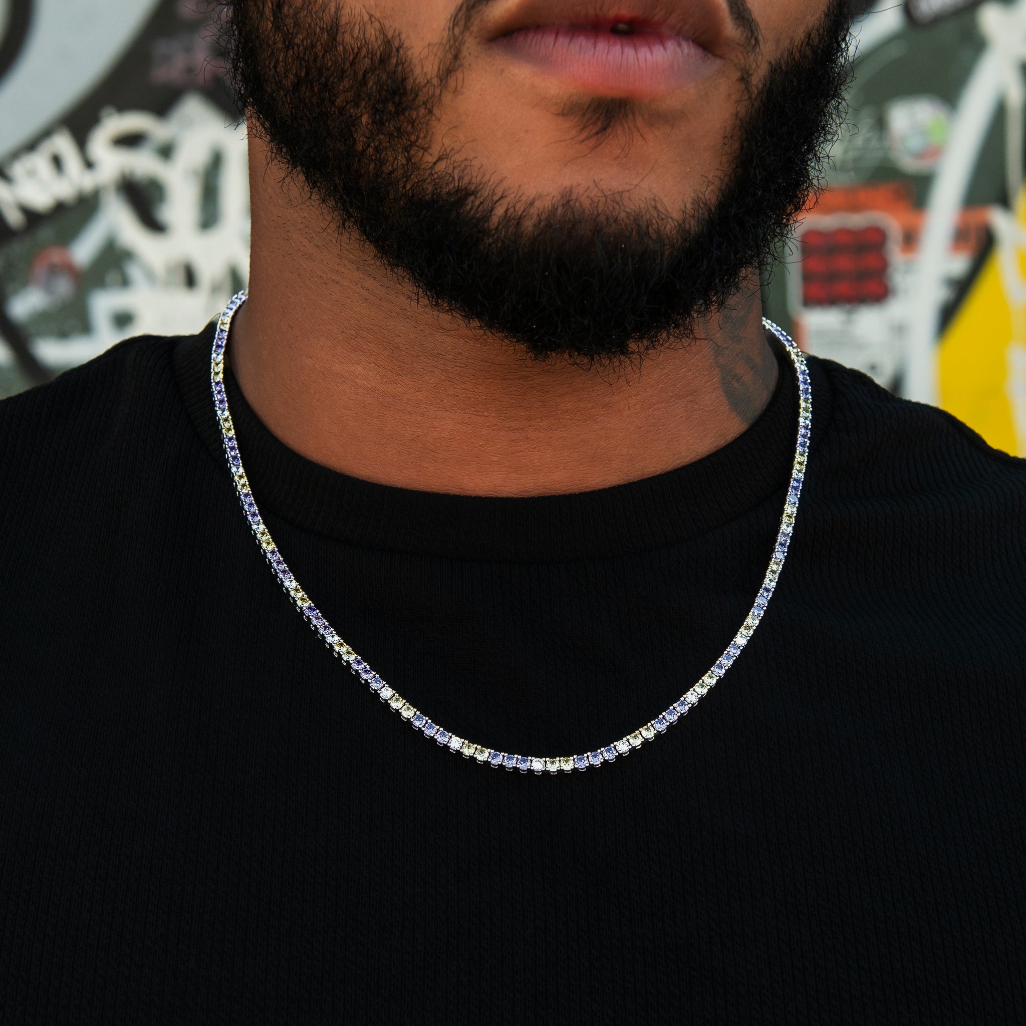 3MM Diamond Tennis Chain - Purple Yellow White