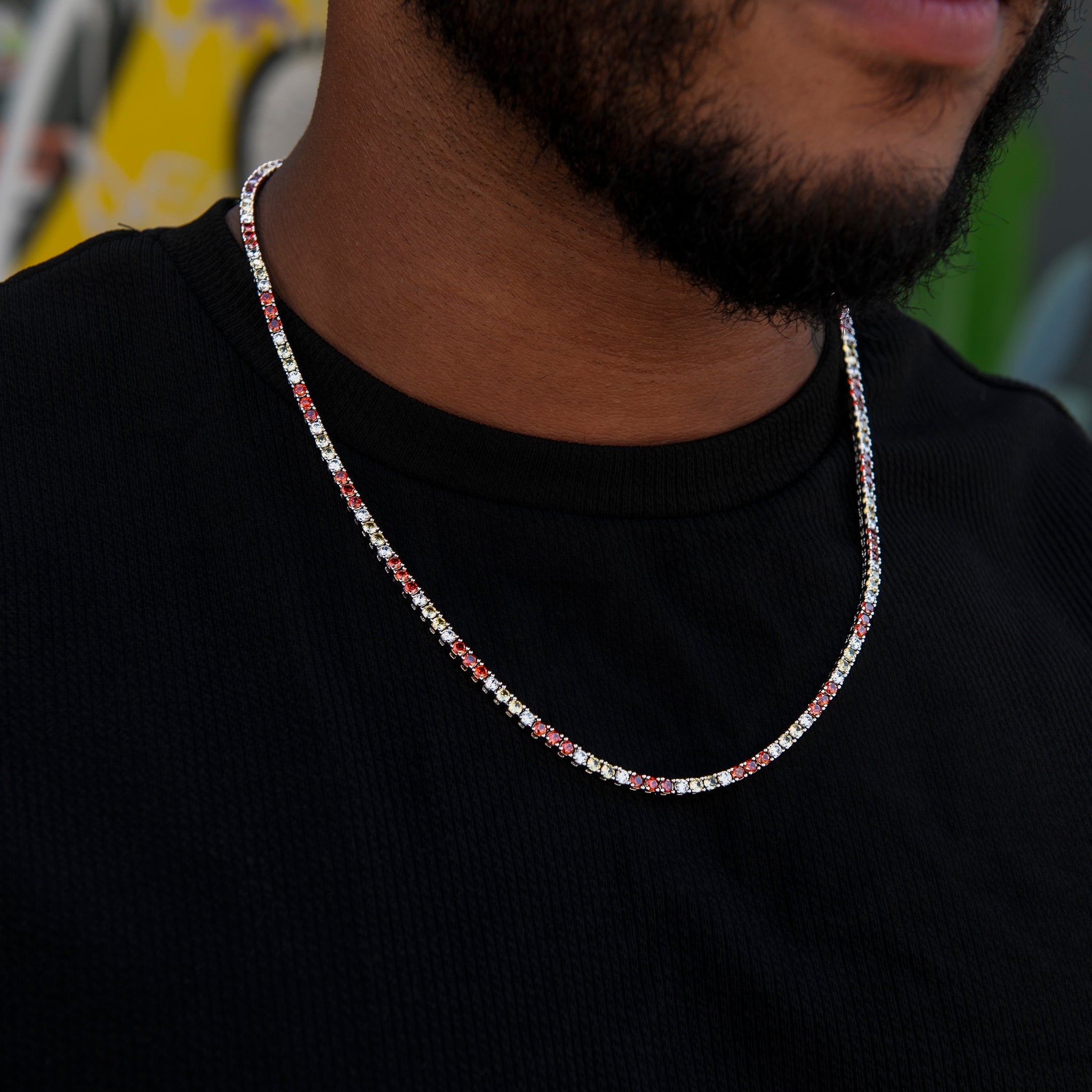 3MM Diamond Tennis Chain - Red Yellow White