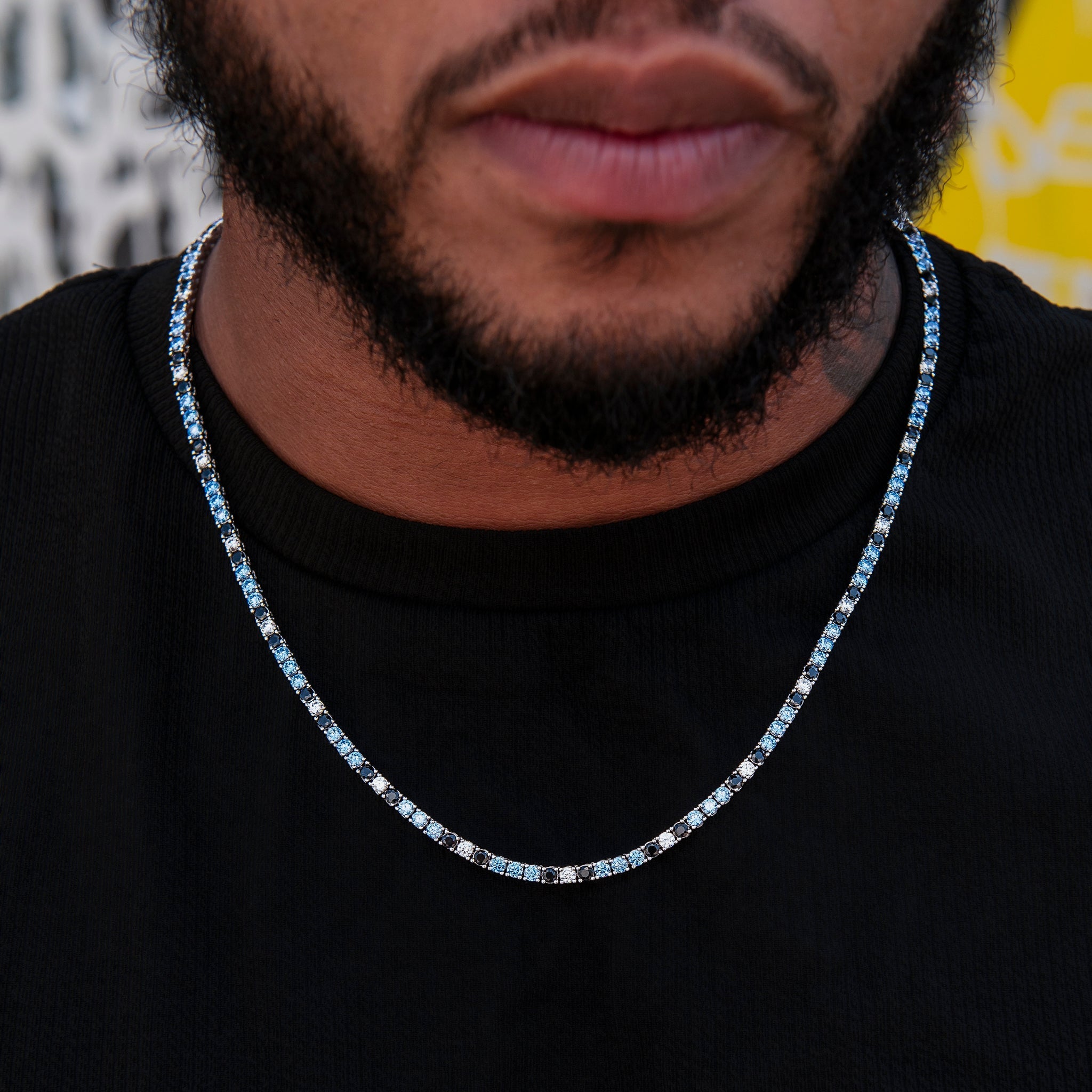 3MM Diamond Tennis Chain - Turquoise Black White