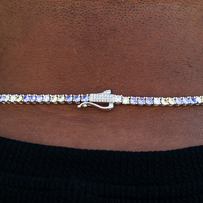 3MM Diamond Tennis Chain - Purple Yellow White