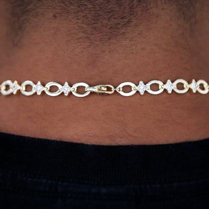 Iced Star Cable Link Chain - Yellow Gold