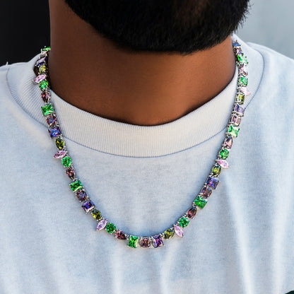 Floating Multicolor Stone Chain in White Gold
