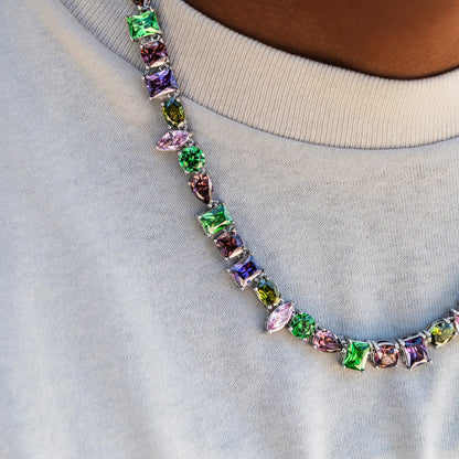 Floating Multicolor Stone Chain in White Gold
