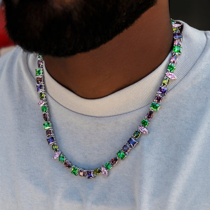 Floating Multicolor Stone Chain in White Gold
