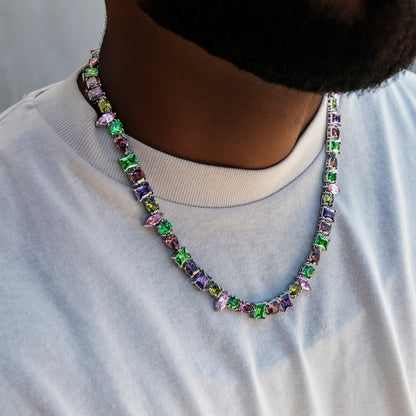 Floating Multicolor Stone Chain in White Gold