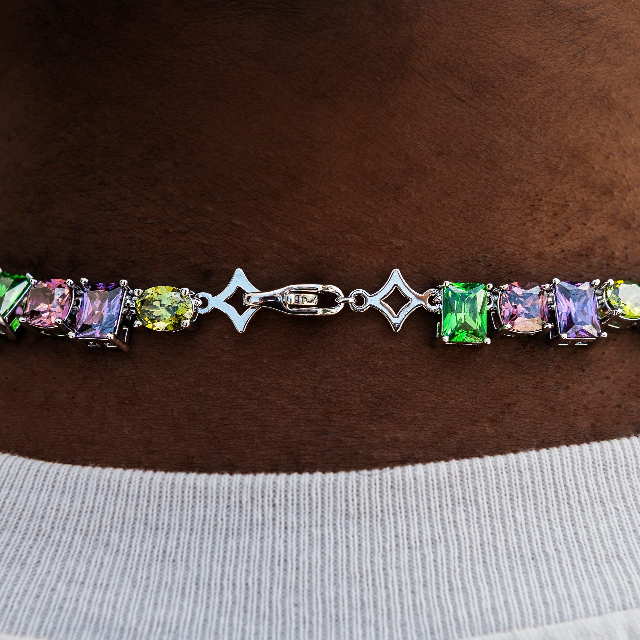 Floating Multicolor Stone Chain in White Gold