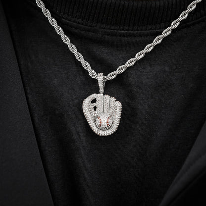 Iced Baseball Pendant in White Gold