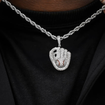 Iced Baseball Pendant in White Gold