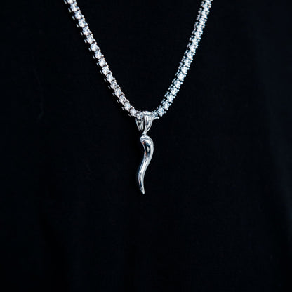 Italian Horn Pendant in White Gold