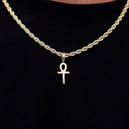 Micro Simple Ankh Cross Pendant in Yellow Gold