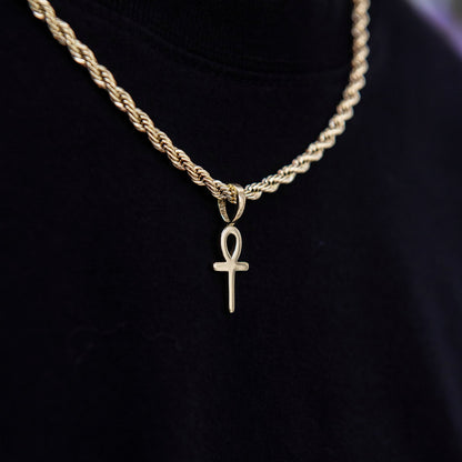 Micro Simple Ankh Cross Pendant in Yellow Gold
