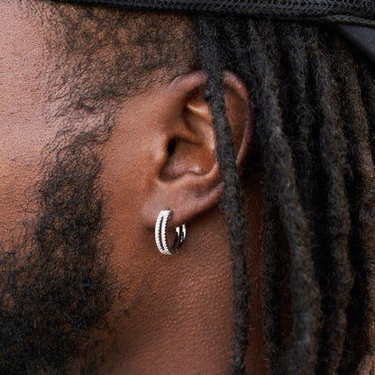 Split Iced Hoop Earrings in White Gold