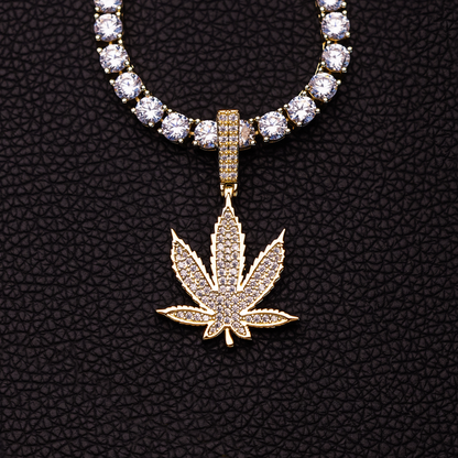 Diamond Weed Leaf Pendant in Yellow Gold