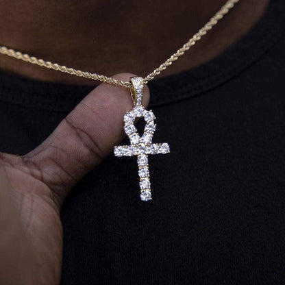Iced Ankh Cross Pendant in Yellow Gold