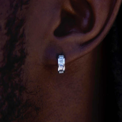 Baguette Hoop Stud Earrings in White Gold