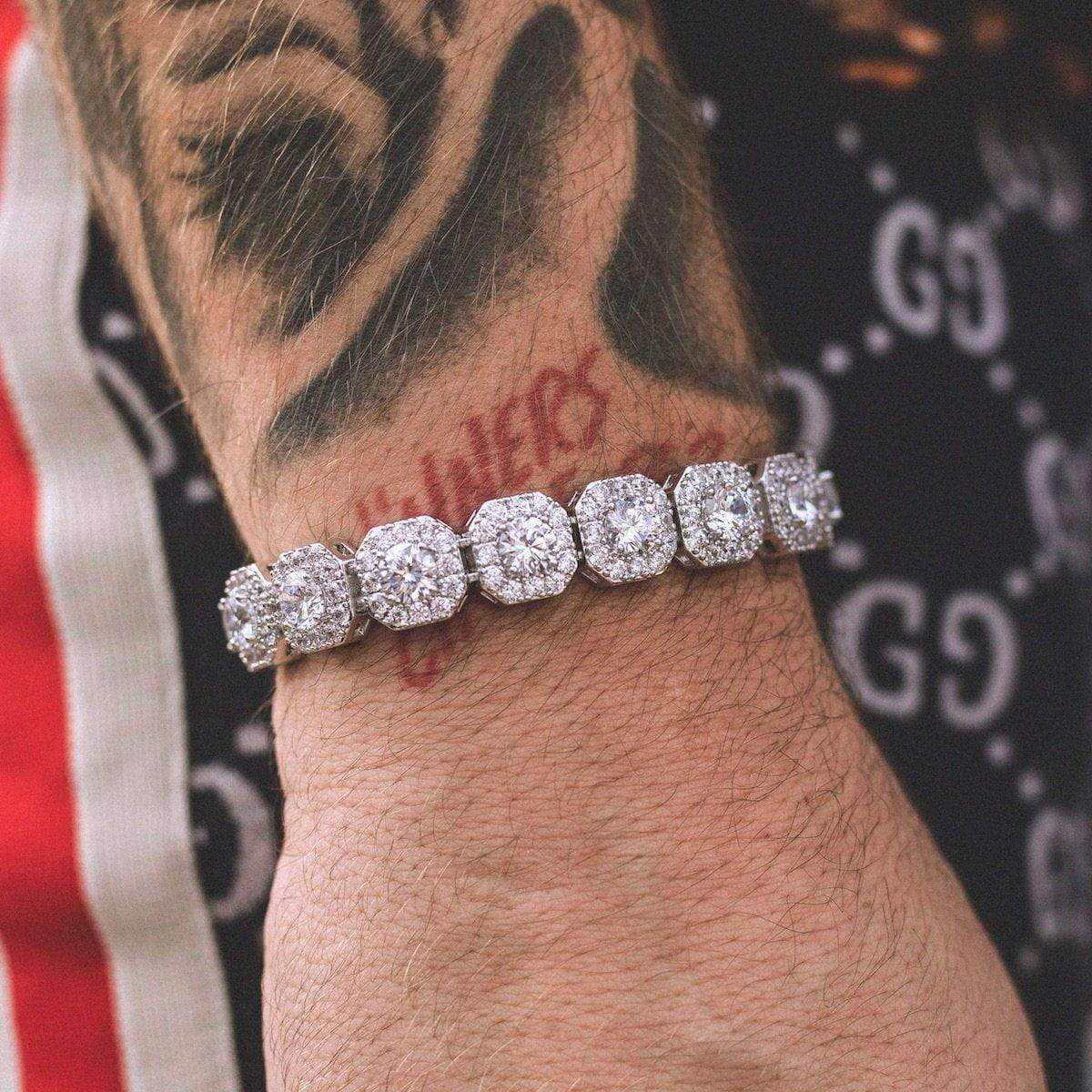 Clustered Tennis Bracelet in White Gold-12mm