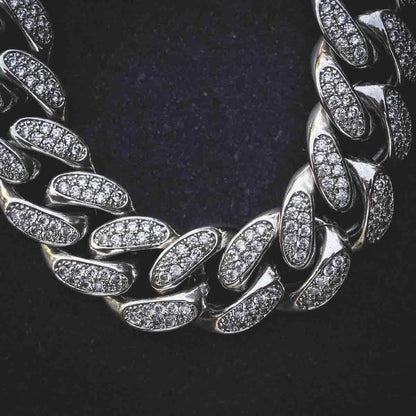 Diamond Cuban Link Chain in White Gold - 19mm