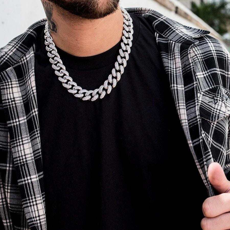 Diamond Cuban Link Chain in White Gold - 19mm