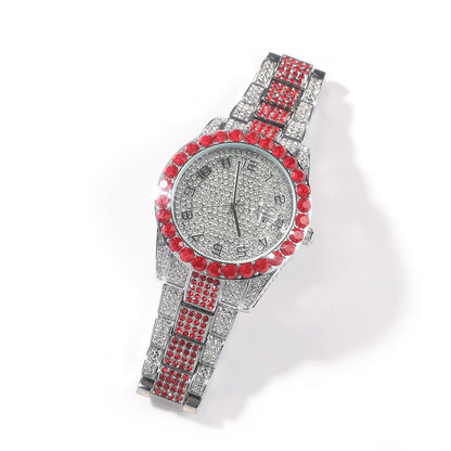 Diamond-Encrusted Red Fashion Ice Watch