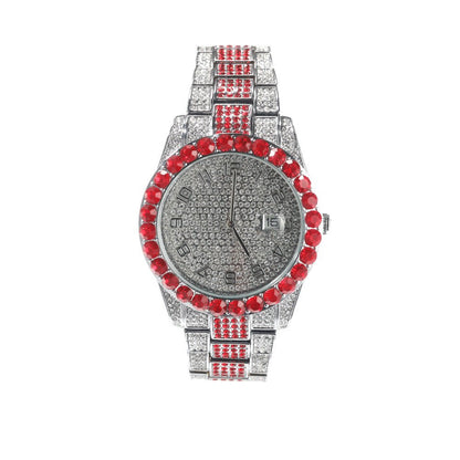 Diamond-Encrusted Red Fashion Ice Watch