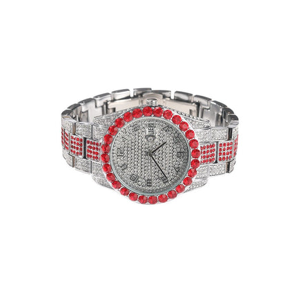 Diamond-Encrusted Red Fashion Ice Watch