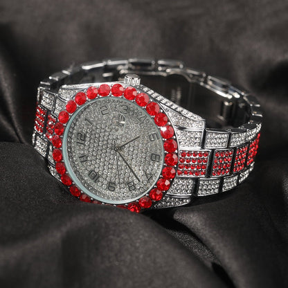 Diamond-Encrusted Red Fashion Ice Watch