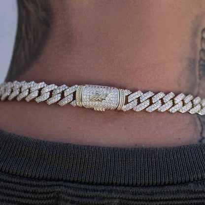 Men's Moissanite Diamond Prong Cuban Chain in Yellow Gold Vermeil - 12mm