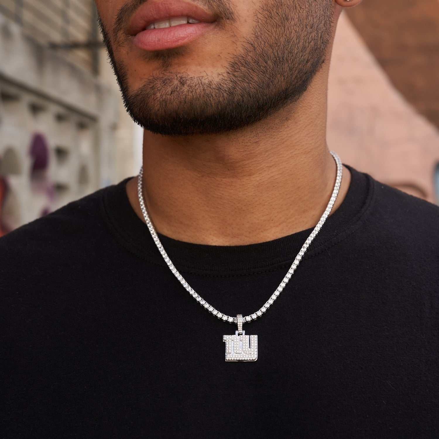 New York Giants Official NFL Micro Logo Pendant - White Gold