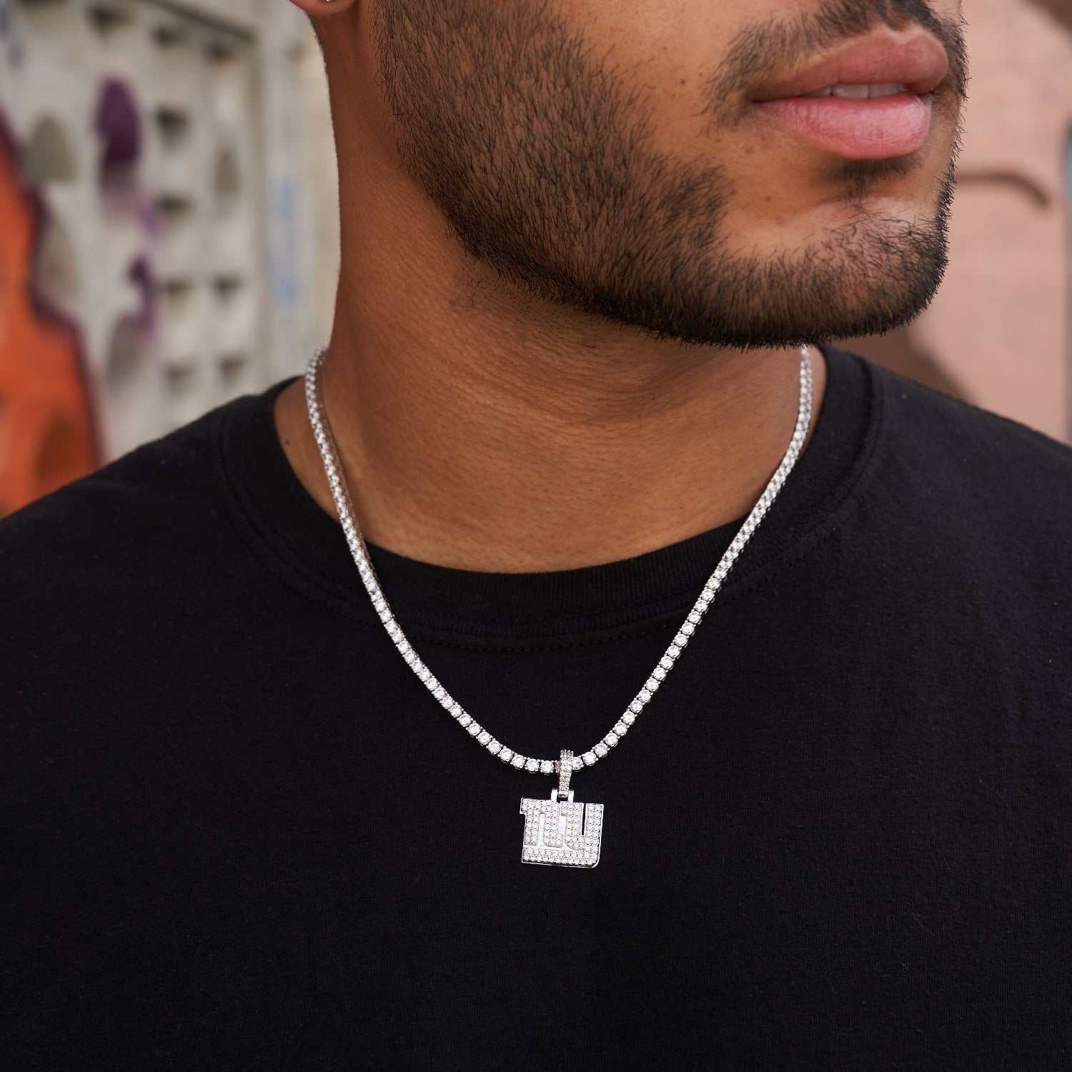 New York Giants Official NFL Micro Logo Pendant - White Gold