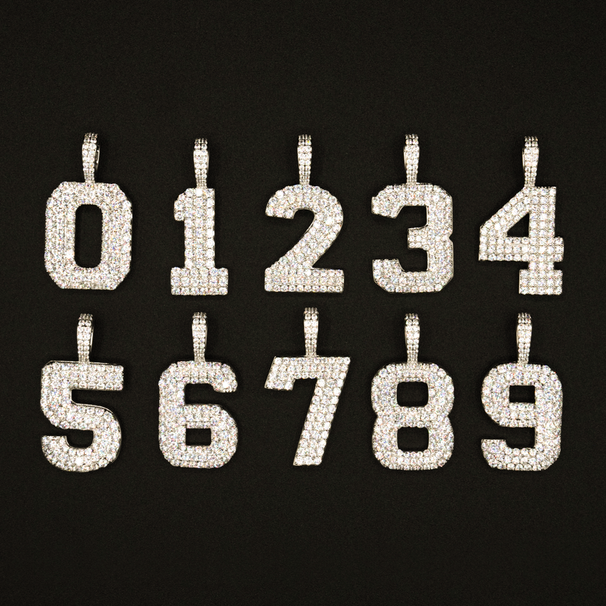 Pave Number Pendants in Yellow Gold