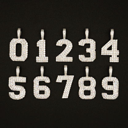 Pave Number Pendants in Yellow Gold