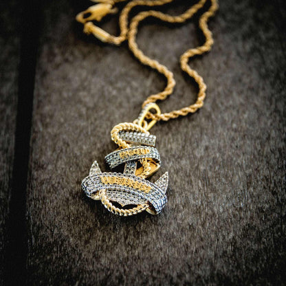 Iced Anchor Pendant in Yellow Gold