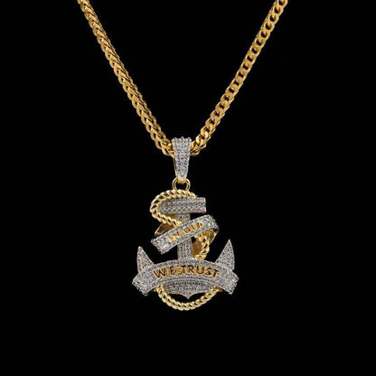 Iced Anchor Pendant in Yellow Gold