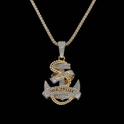 Iced Anchor Pendant in Yellow Gold